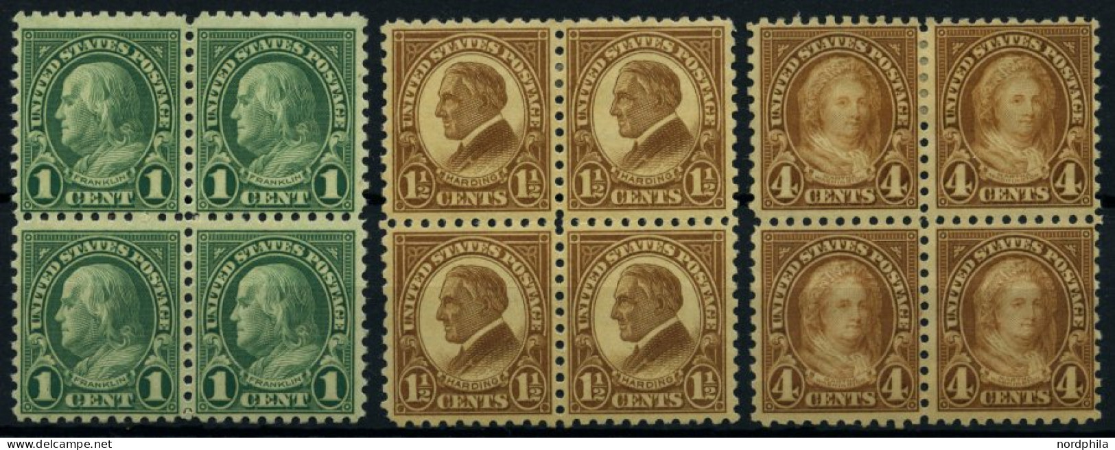 USA 260/1,265C VB , , Scott 581/2,585, 1925, 1, 11/2 Und 4 C. Bedeutende Persönlichkeiten, Gezähnt L 10, In Viererblocks - Unused Stamps