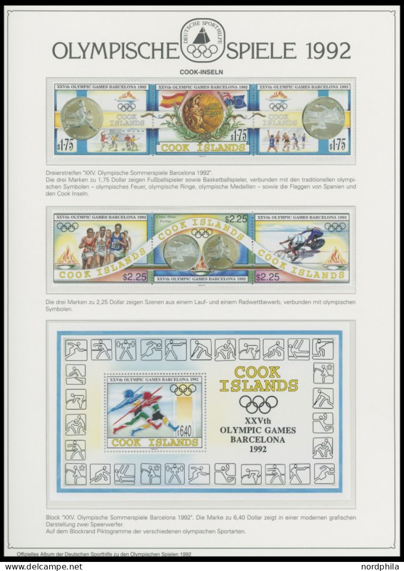 SPORT ,Brief , Olympische Spiele 1992 Auf Spezial Falzlosseiten Der Deutschen Sporthilfe Mit Blocks, Streifen, Markenhef - Other & Unclassified