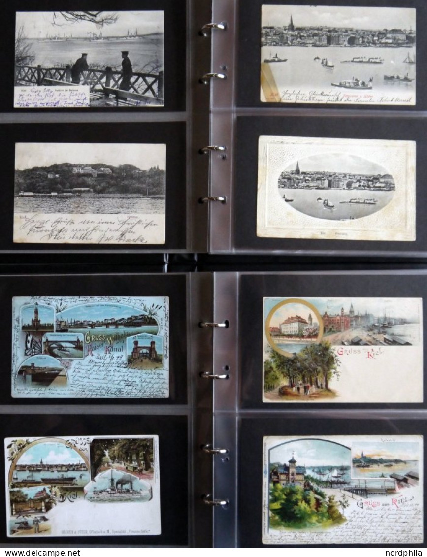 ALTE POSTKARTEN - DEUTSCH KIEL, Sammlung Von 200 Verschiedenen Ansichtskarten In 2 Briefalben, Mit Seltenen Lithographie - Kiel