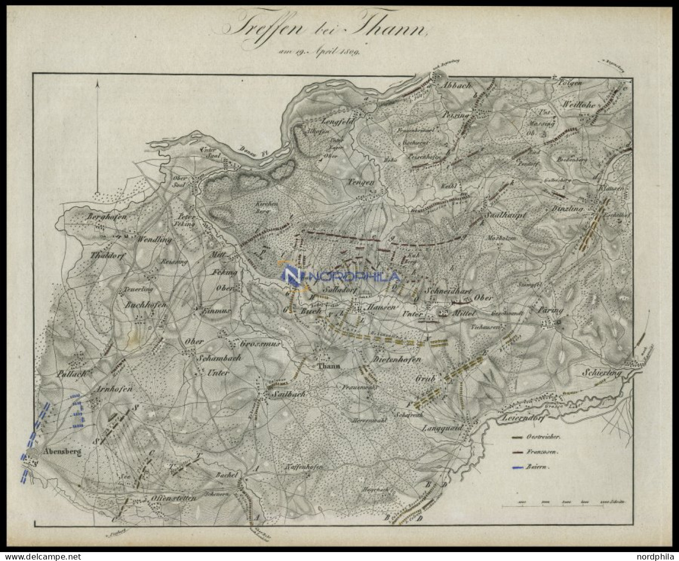 Treffen Bei Thann Am 19. April 1809, Kupferstich-Plan Von Rothenburg Um 1830 - Sonstige & Ohne Zuordnung