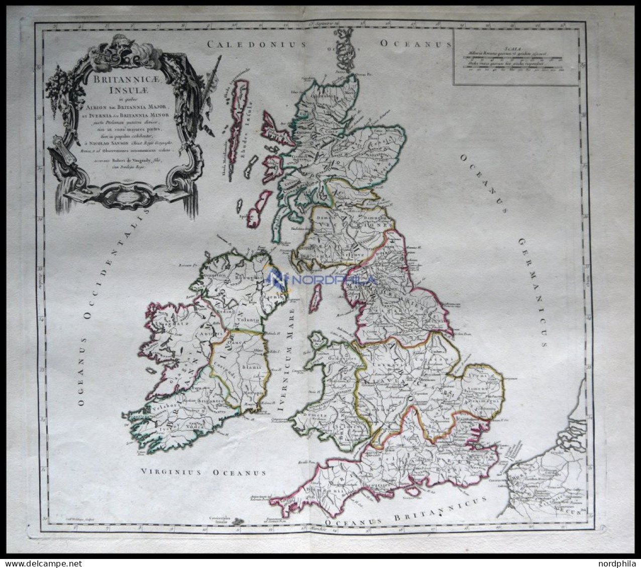 Großbritannien Und Irland, Britannicae Insulae, Grenzkolorierter Ku- St. Von Robert Du Vaugondy Aus Atlas Universel, 178 - Altri & Non Classificati