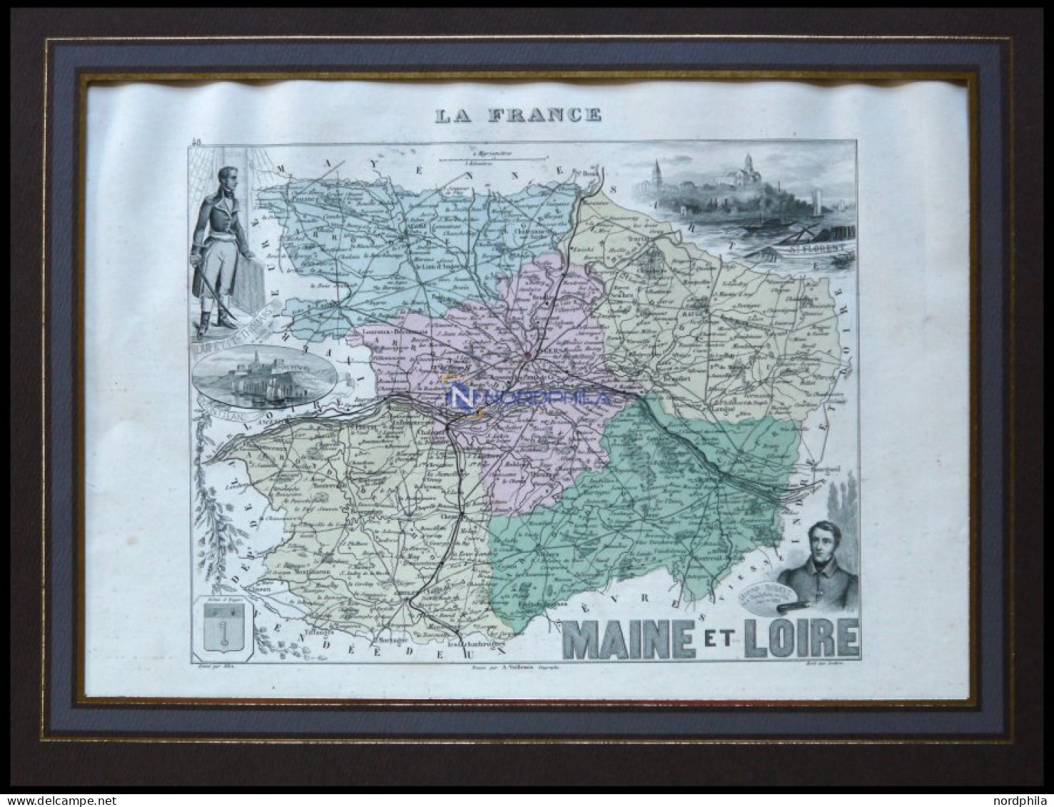Departement Maine-et-Loire Mit Gesamtansicht Von St. Florent Und Dekorativer Personenstaffage, Farbiger Stahlstich Von M - Other & Unclassified