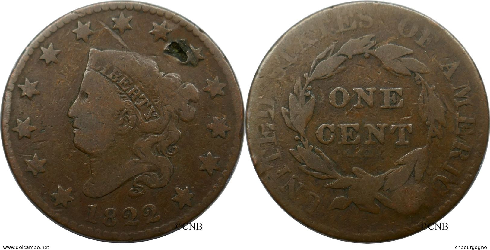 États-Unis - 1 Cent Coronet Head 1822 - TB/VF20 Choc - Mon5008 - 1816-1839: Coronet Head (Tête Couronnée)