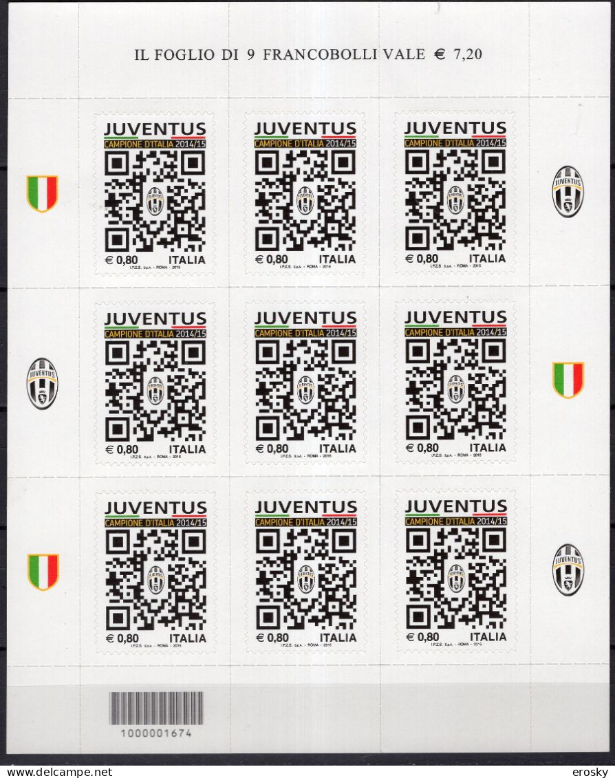 A1547 - ITALIA MINIFOGLIO JUVENTUS 2015 ** CALCIO FOOTBALL ( Registered Shipment Only ) - Hojas Bloque