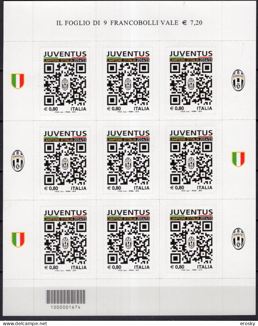 A1547 - ITALIA MINIFOGLIO JUVENTUS 2015 ** CALCIO FOOTBALL ( Registered Shipment Only ) - Blocks & Sheetlets