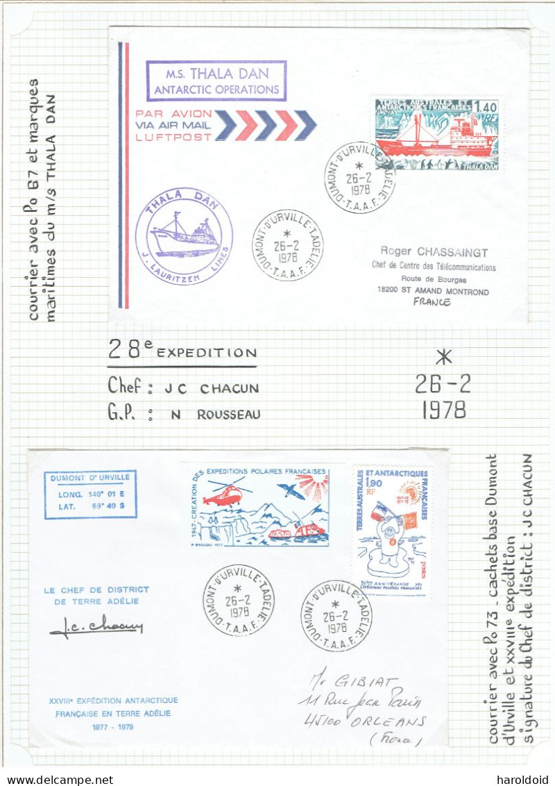 28e Expé Terre Adélie - 1 LS Marques Maritimes - 1 LS Vignettes 1977 - Commémoration 1947 Création Des EPF - Storia Postale