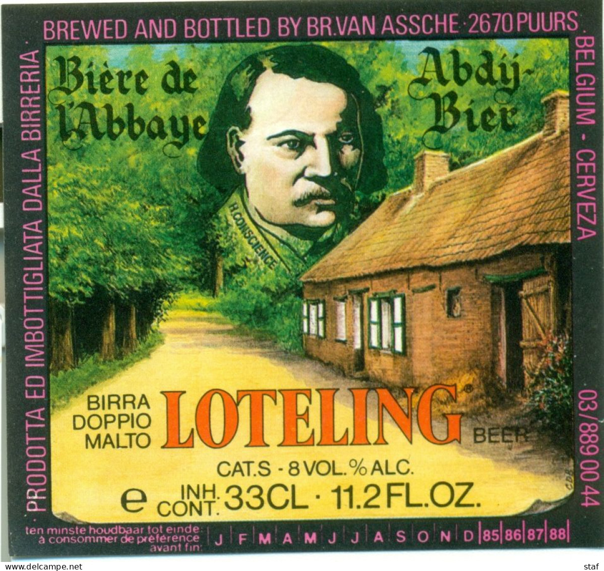 Oud Etiket Bier Loteling Abdijbier - Bière De L'Abbaye - Brouwerij / Brasserie Van Assche Te Puurs - Bière