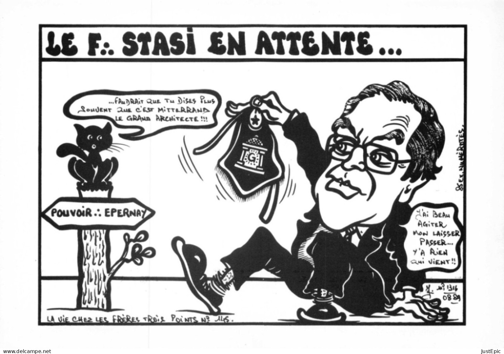 LARDIE Jihel Tirage 85 Ex. Caricature Politique Bernard STASI Franc-maçonnerie - CPM - Satirische