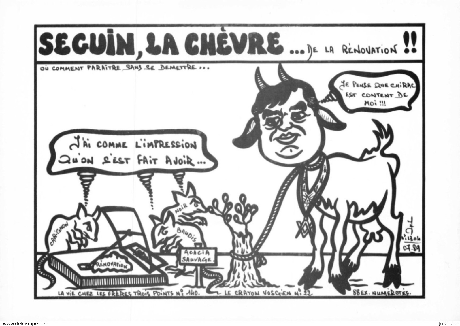 "SEGUIN LA CHÈVRE" - LARDIE Jihel Tirage  85 Ex. Caricature Politique # Franc-Maçonnerie # Cpm - Satirische