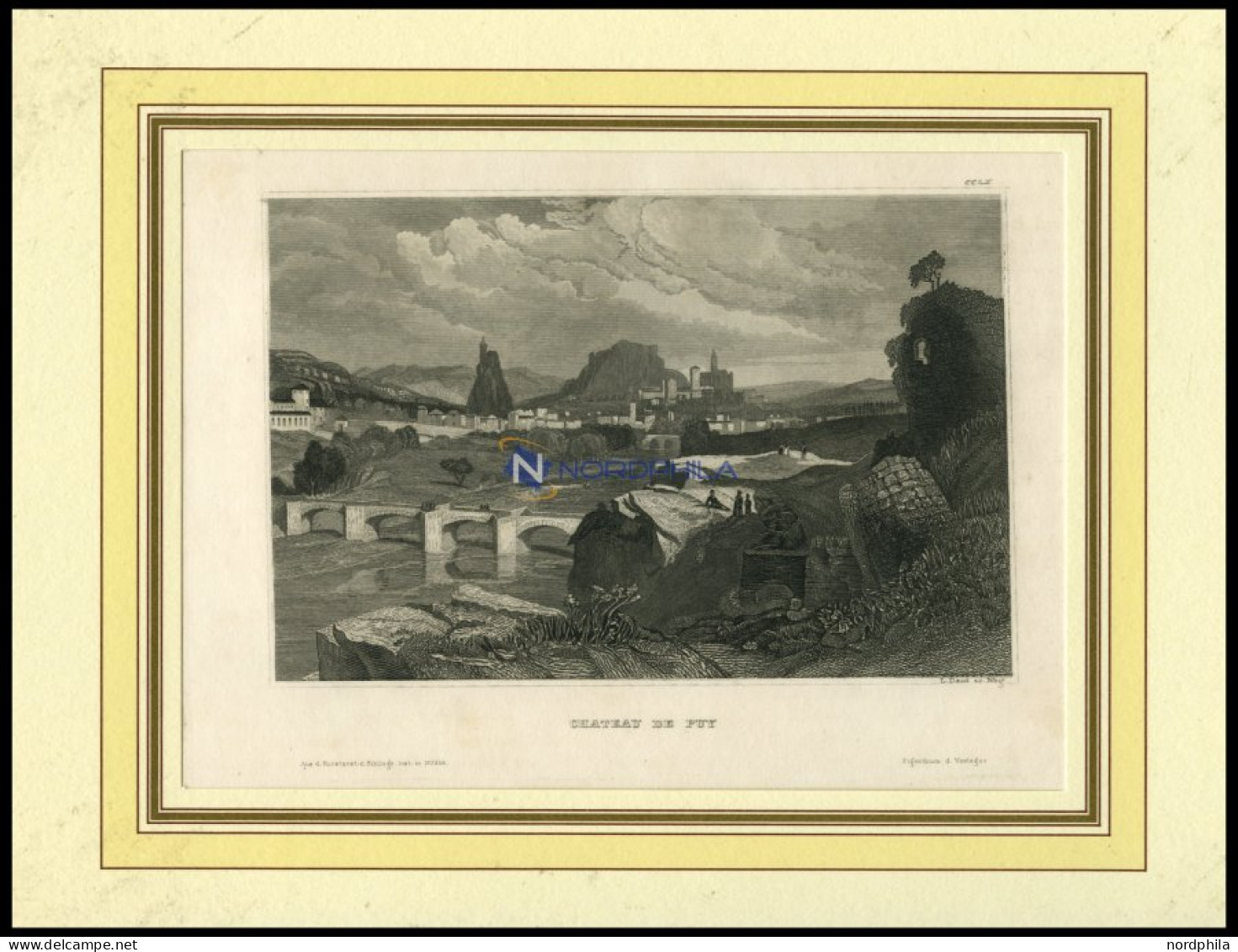 PUY, Gesamtansicht Mit Schloß, Stahlstich Von B.I. Um 1840 - Lithographies