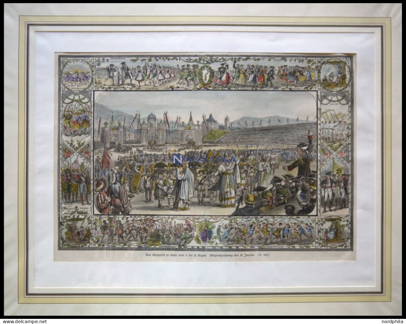 VIVIS: Das Winzerfest, Kolorierter Holzstich Von Jauslin Um 1880 - Lithographien