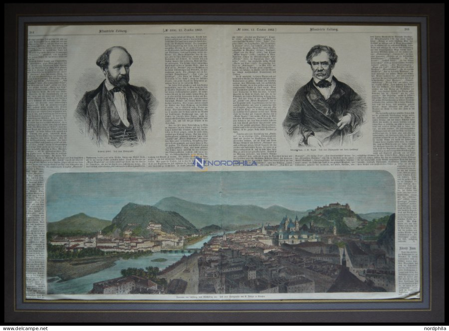 SALZBURG, Gesamtansicht Vom Mönchsberg Aus, Senkr. Gefaltet In Illustrierter Zeitung, Kolorierter Holzstich Um 1880 - Lithographies