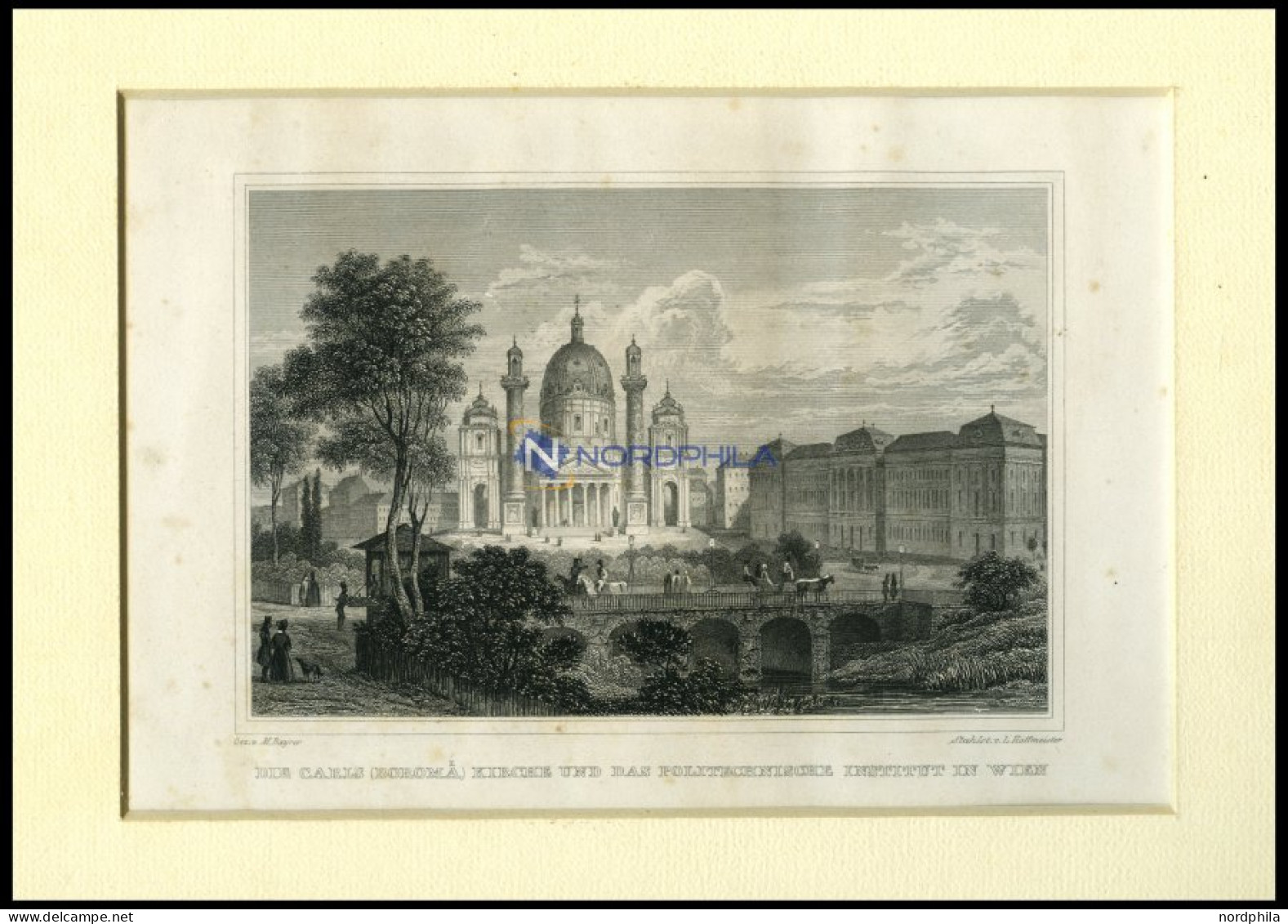 WIEN: Die Carls (Boromä) Kirche Und Das Politechnische Institut, Stahlstich Von Bayrer/Hoffmeister, 1840 - Lithographien