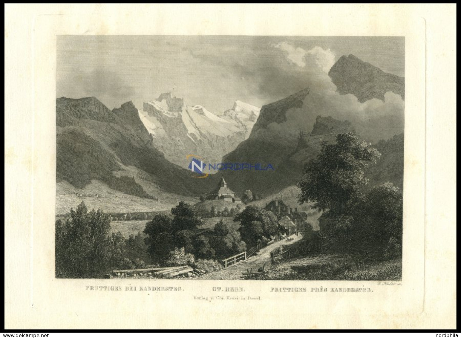 FRUTTIGEN B. KANDERSTEG, Gesamtansicht, Stahlstich Von Huber Um 1840 - Lithographies