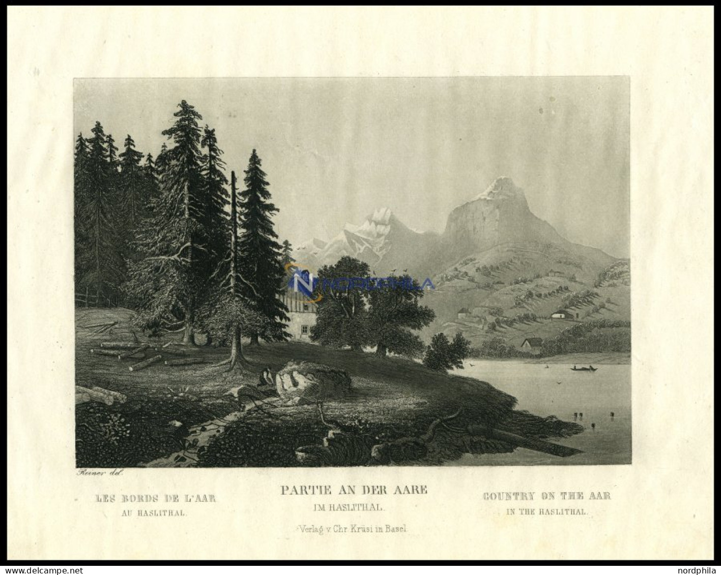 IM HASLITHAL: Partie An Der Aare, Teilansicht Mit Blick Auf Den See, Stahlstich Von Reiner Um 1840 - Lithographies