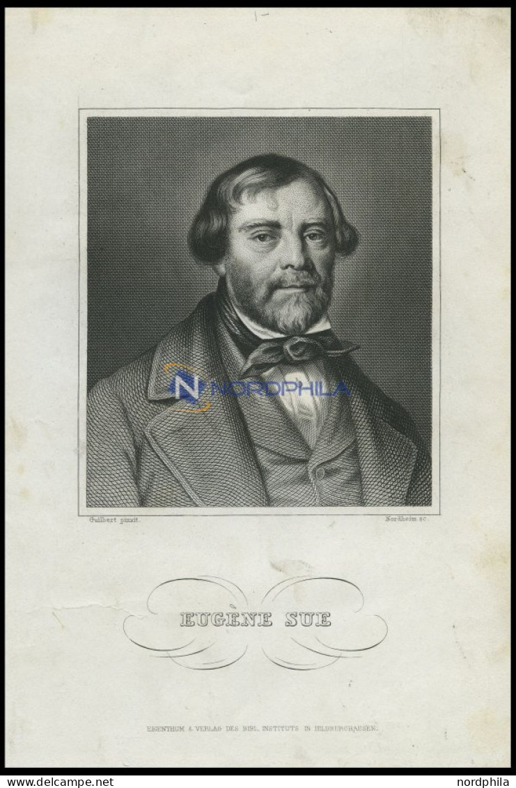 Eugne Sue, Französischer Schriftsteller, Stahlstich Von B.I. Um 1840 - Lithographies