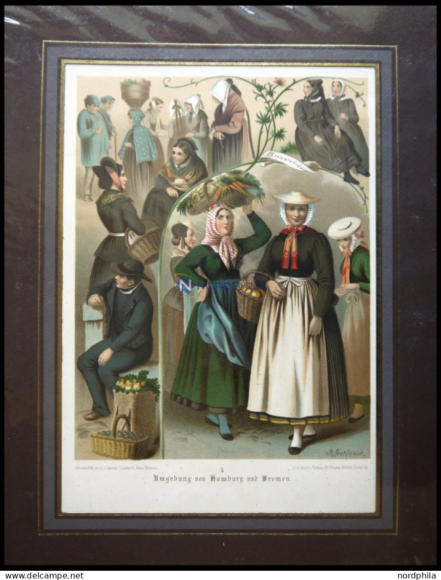 Region: Trachten Umgebung Von Hamburg Und Bremen, Altkolorierter Chromolithogr. Von Kretschmer Um 1880 - Lithographies