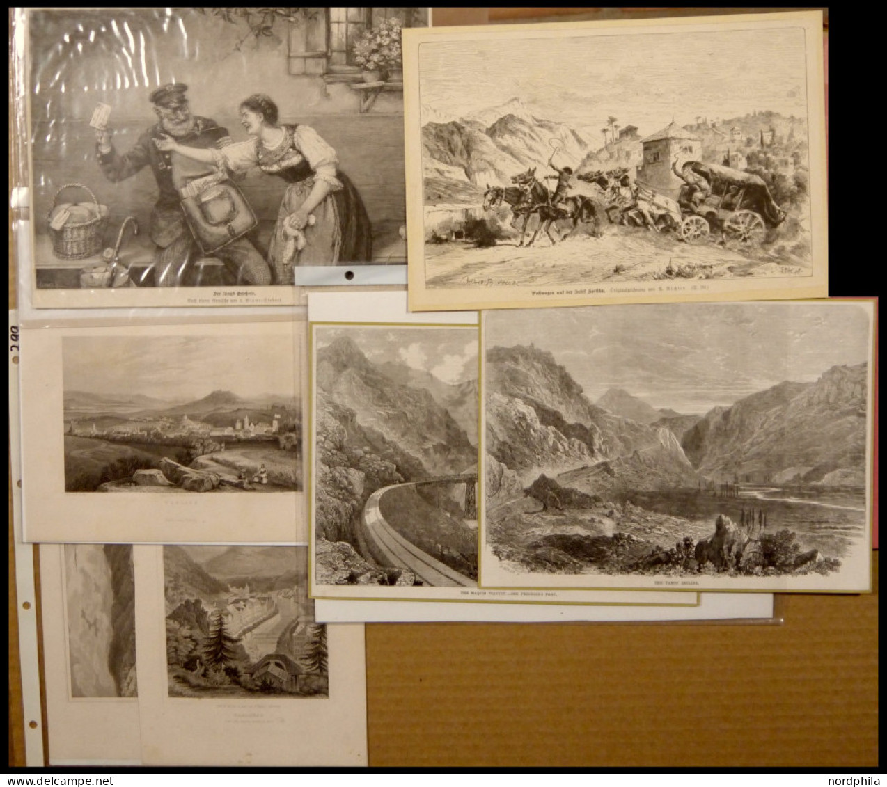 VARIA - DIVERSES 1845-1896, Konvolut Von 6 Verschiedenen Stahlstichen Und Holzschnitten, Dabei Postwagen Auf Korsika, Te - Lithografieën