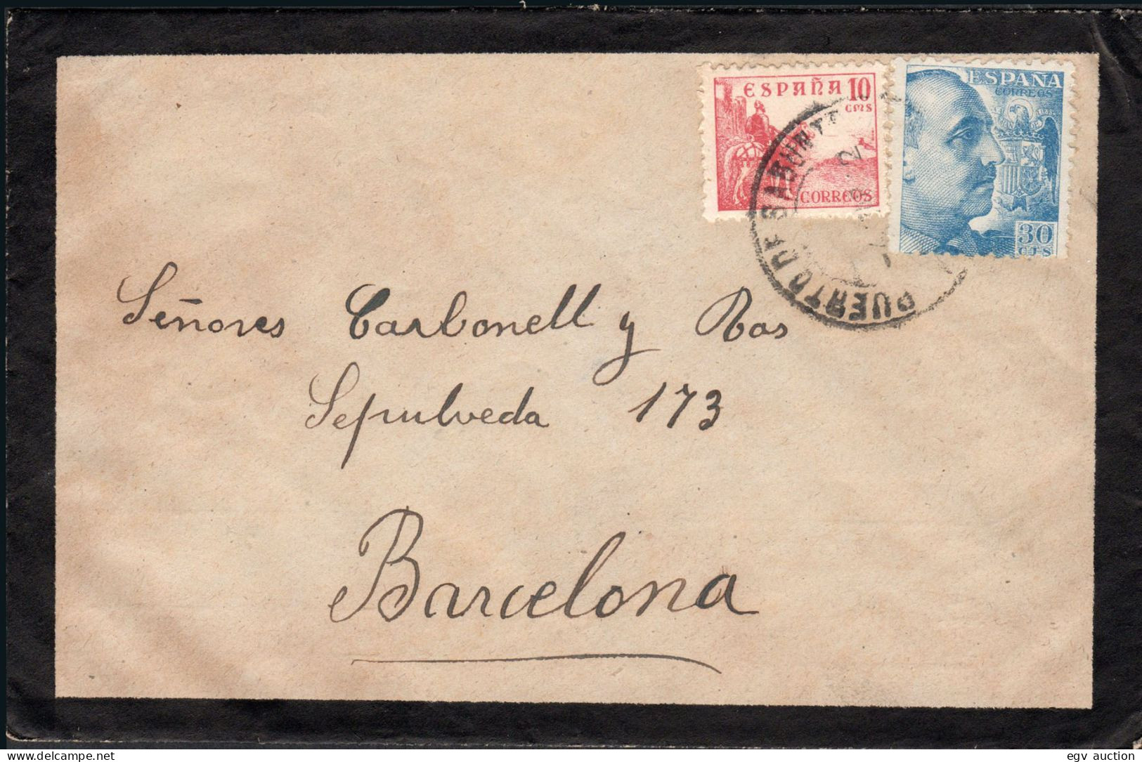 Valencia - Edi O 924+917 - Mat "Puerto Sagunto 05/03/42" A Barcelona - Lettres & Documents