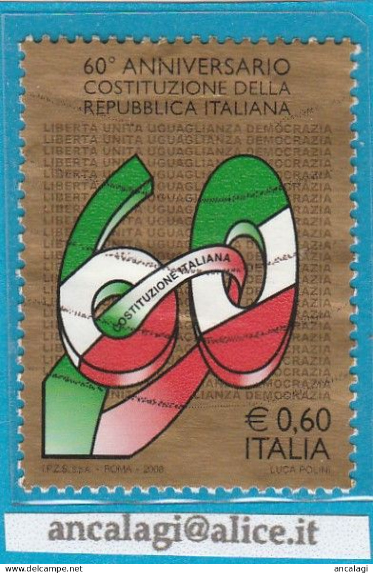 USATI ITALIA 2008 - Ref.1080 "60° ANNIVERSARIO DELLA COSTITUZIONE" 1 Val. - - 2001-10: Gebraucht
