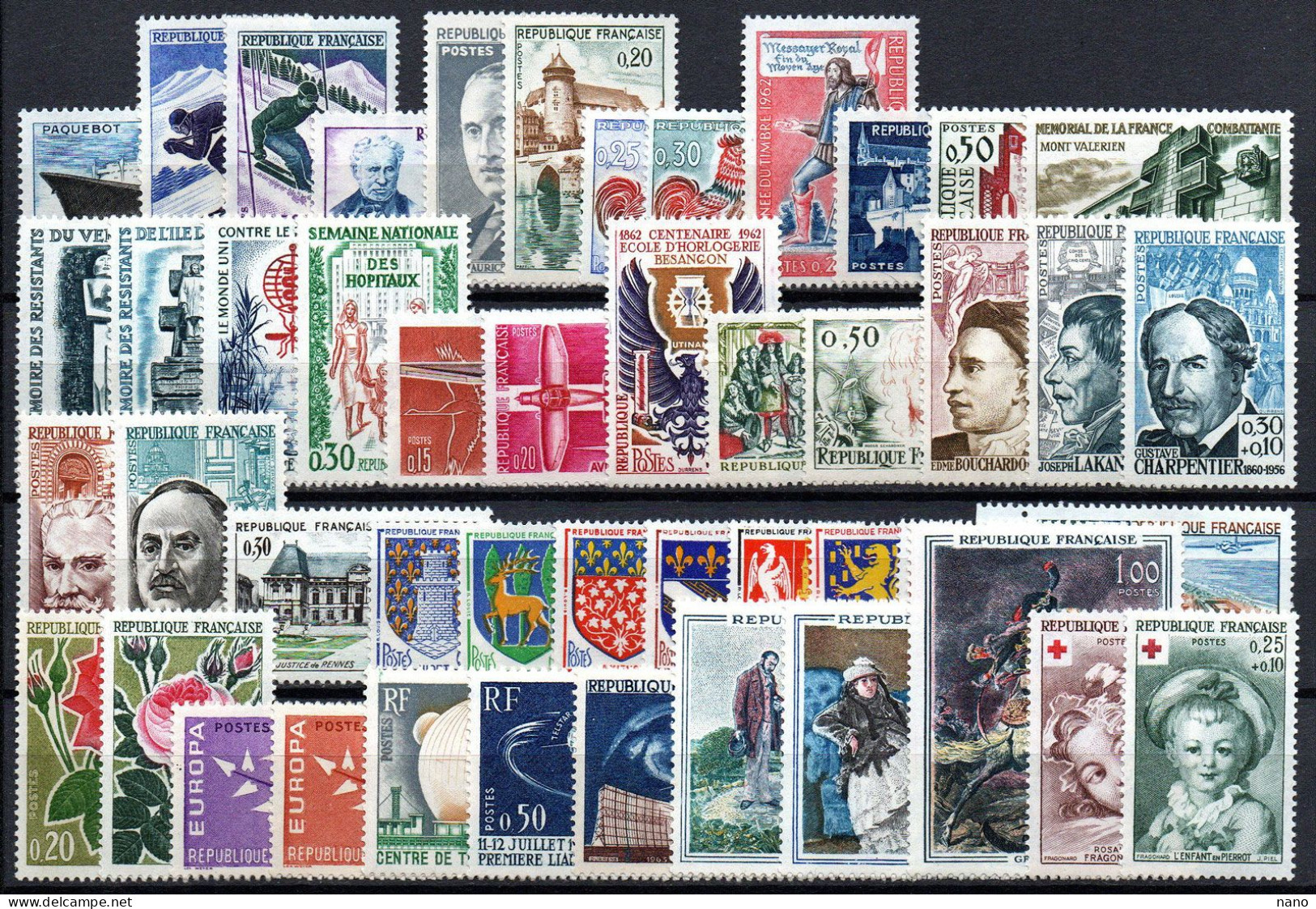 Année 1962 - Année Complète (sauf  N° 1345) Soit 48 Timbres - Neuf ** (sauf 3 Timbres, Neuf*) - 1960-1969