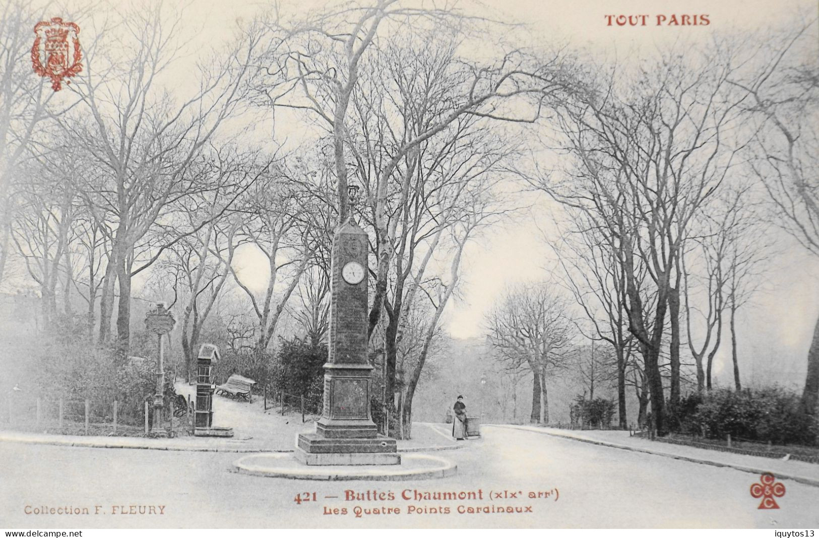 CPA. [75] > TOUT PARIS > N° 421 - BUTTES CHAUMONT LES QUATRES POINTS CARDINAUX - (XIXe Arrt.) - Coll. F. Fleury - TBE - Arrondissement: 19