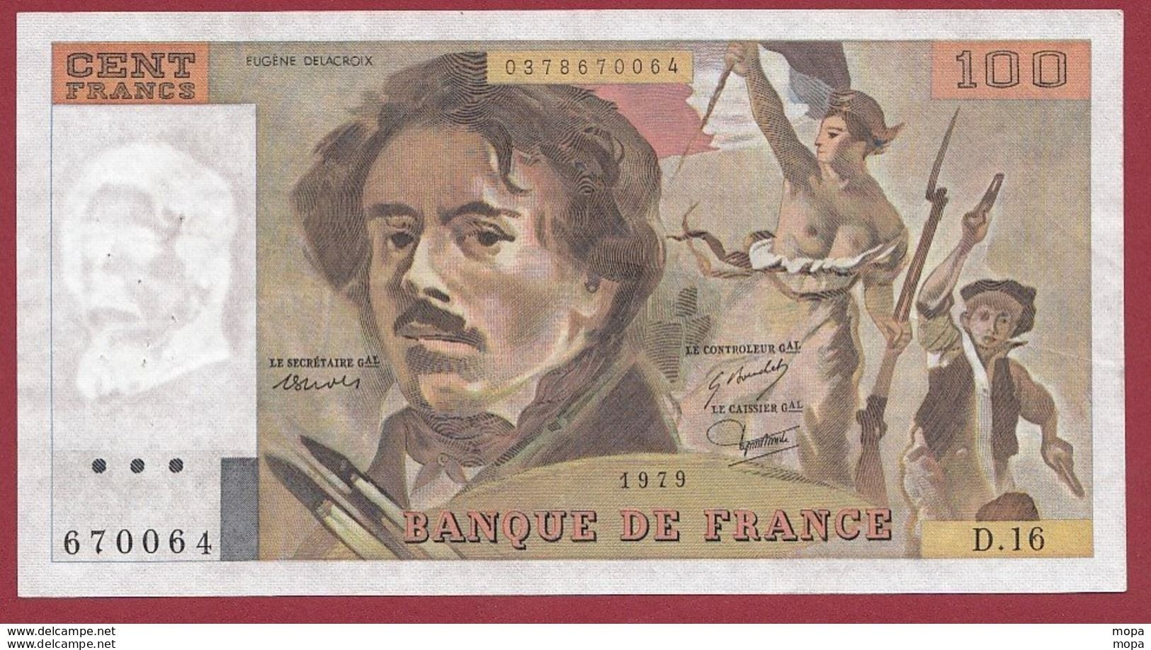 100 Francs "Delacroix" 1979---F/TTB+---ALPH.D.16-(3) - 100 F 1978-1995 ''Delacroix''
