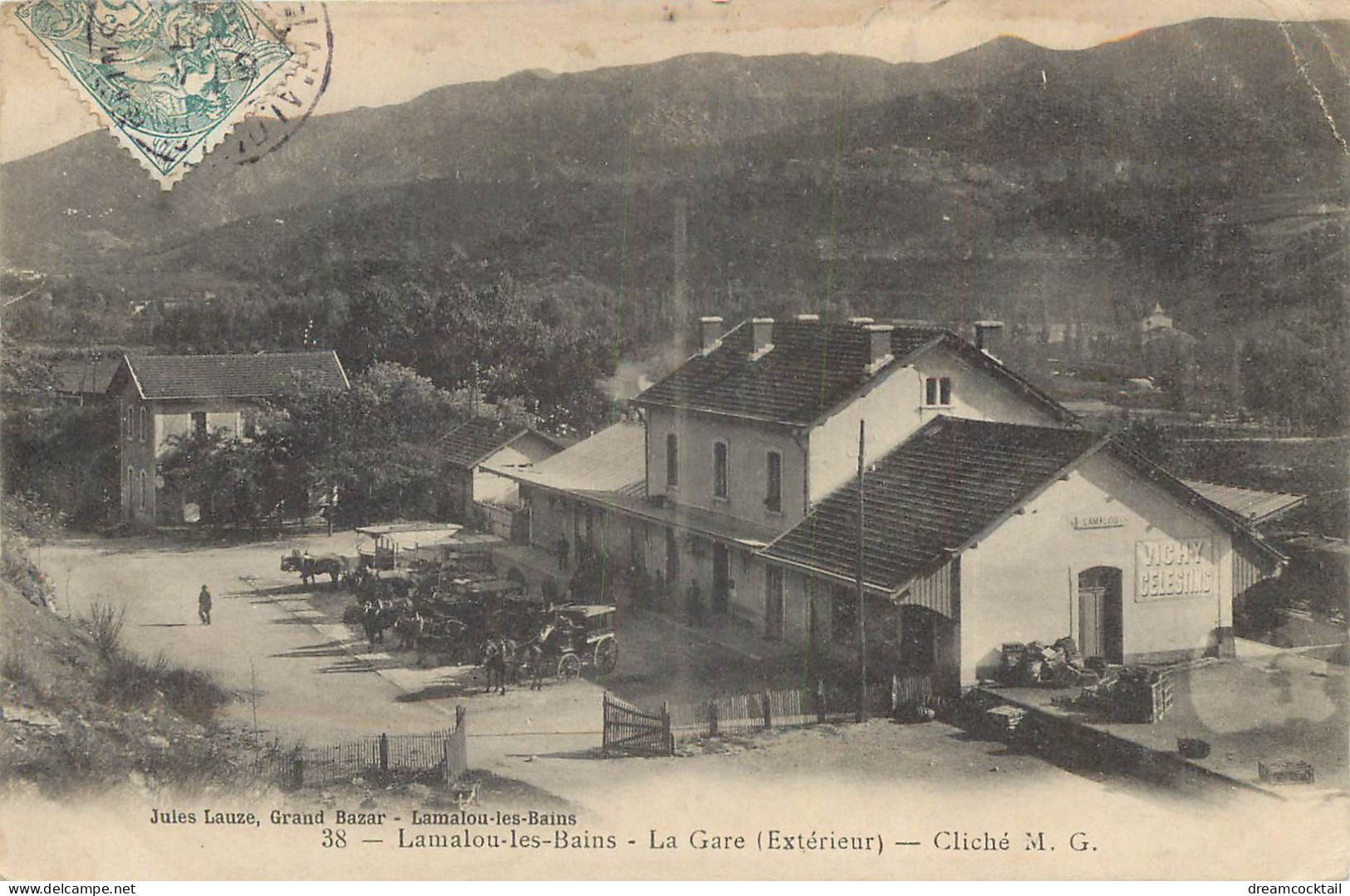 34 LAMALOU-LES-BAINS. La Gare Avec Attelages Fiacres Pour Hôtels Vers 1904 - Lamalou Les Bains