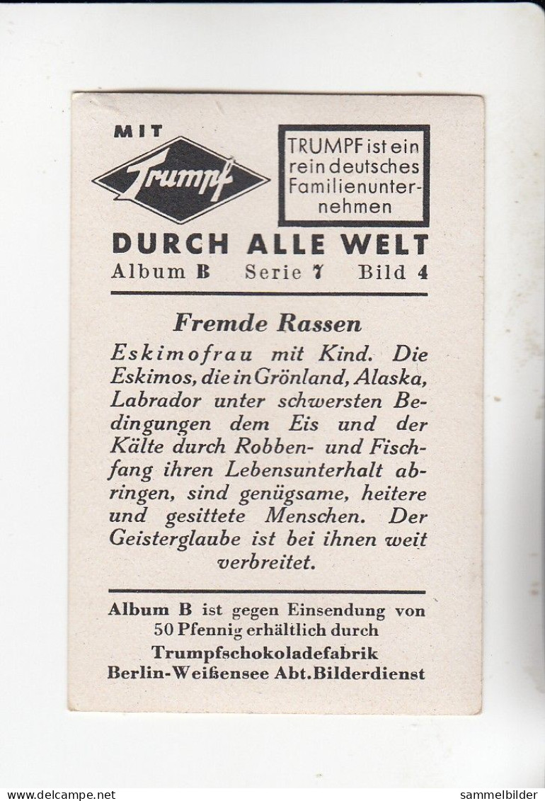 Mit Trumpf Durch Alle Welt  Fremde Rassen Eskimofrau Mit Kind    B Serie 7 #4 Von 1933 - Zigarettenmarken