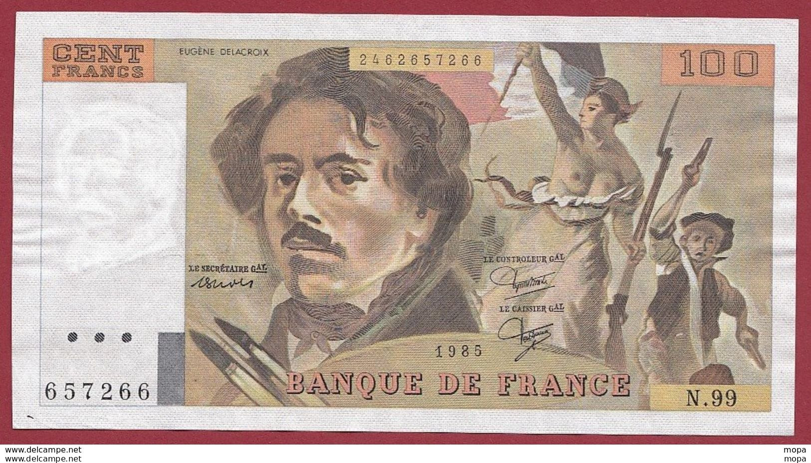 100 Francs "Delacroix" 1985 ---VF/SUP--ALPH N.99--(5) - 100 F 1978-1995 ''Delacroix''