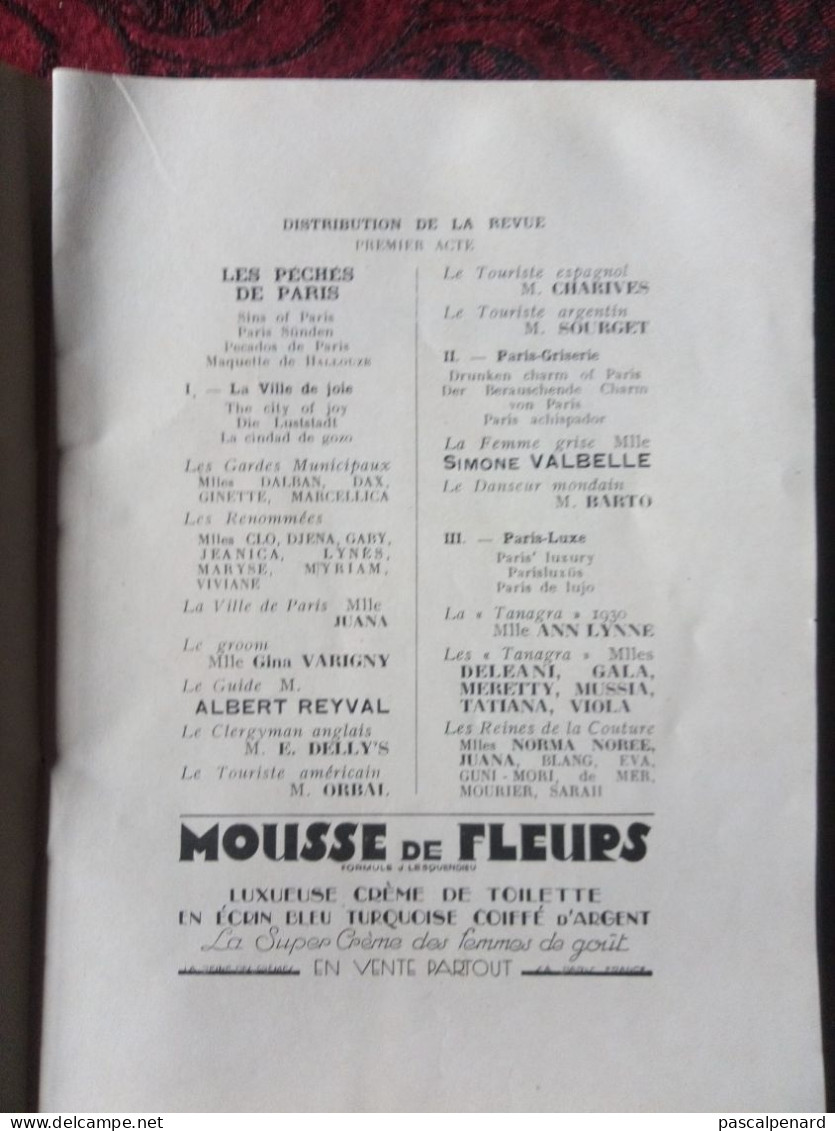 Programme Folies Bergère Music-hall Cabaret érotisme Paris Artiste  Cabaret Pico - Altri & Non Classificati