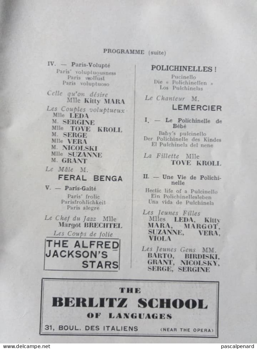 Programme Folies Bergère music-hall Cabaret érotisme Paris Artiste  Cabaret Pico