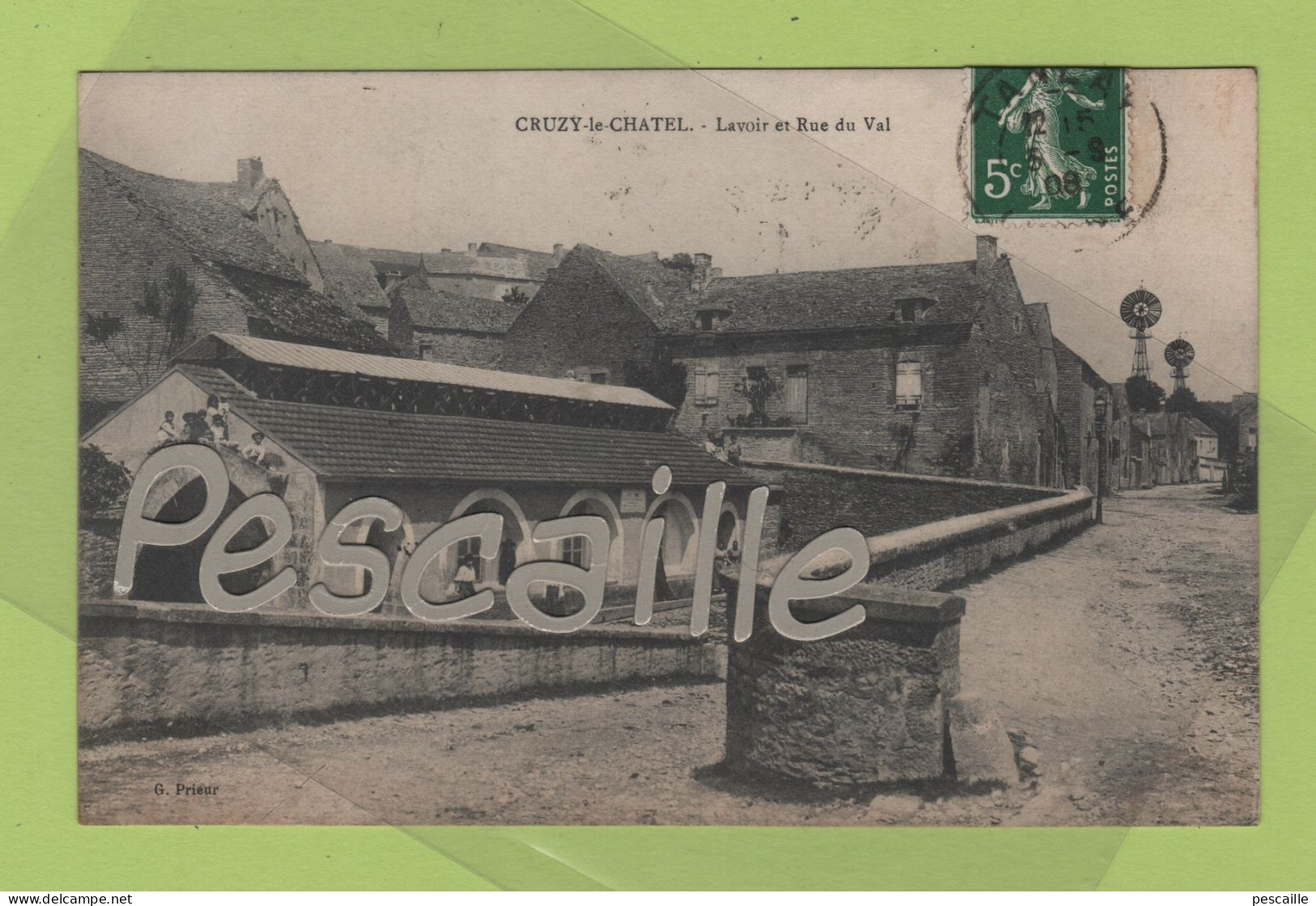 89 YONNE - CP CRUZY LE CHATEL - LAVOIR ET RUE DU VAL - G. PRIEUR - CIRCULEE EN 1908 TIMBRE TAXE - Cruzy Le Chatel