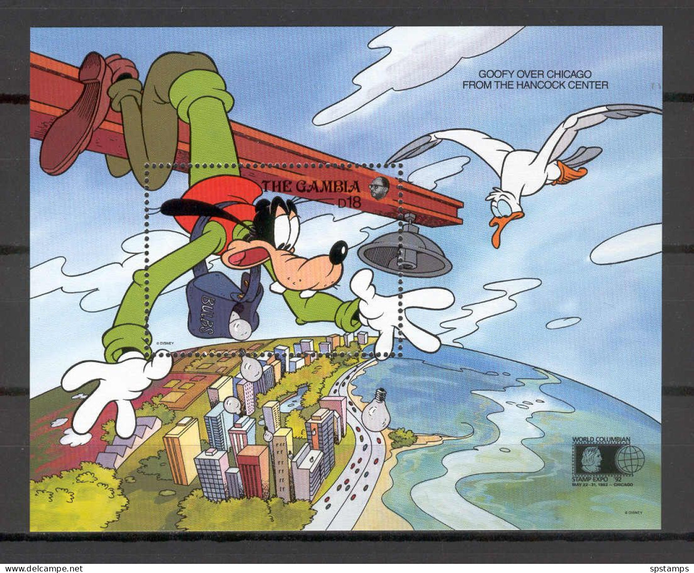 Disney Gambia 1992 Goofy Over Chicago From The Hancock Center MS MNH - Disney