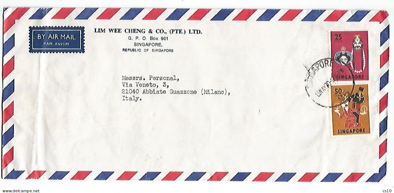 Singapore Airmail CV 13may1970 With Regular Issue C.50 + C.25 - Singapour (1959-...)