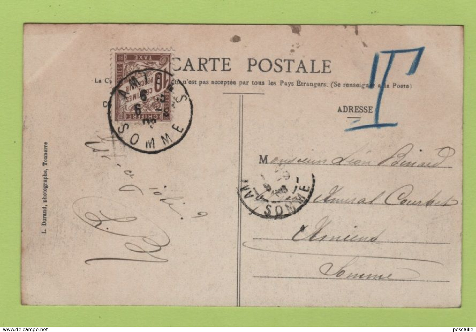 89 YONNE - CP CRUZY LE CHATEL - LE VAL - G. PRIEUR - CIRCULEE EN 1908 TIMBRE TAXE - Cruzy Le Chatel