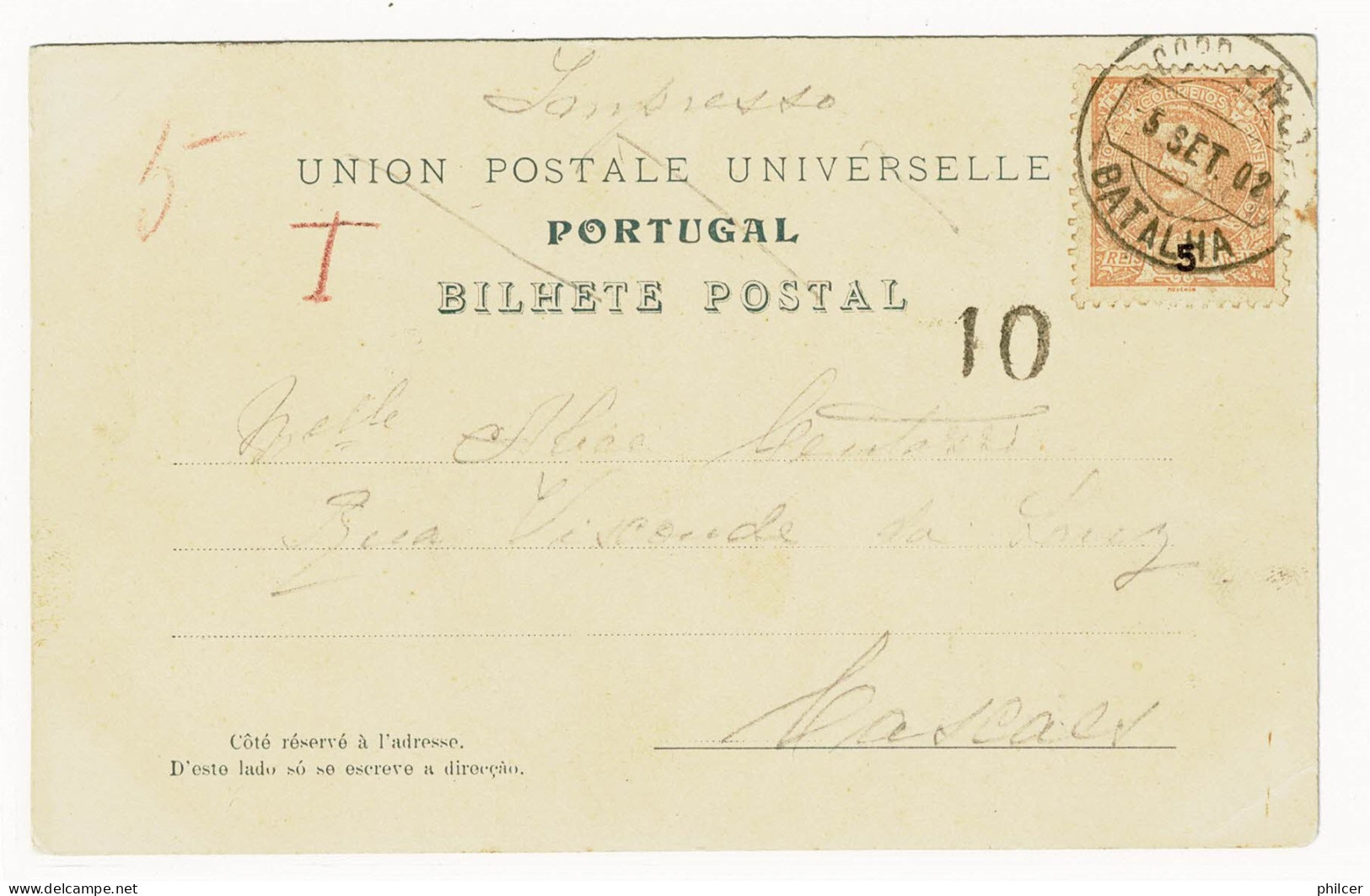 Portugal, 1902, # 127, Para Cascaes - Lettres & Documents