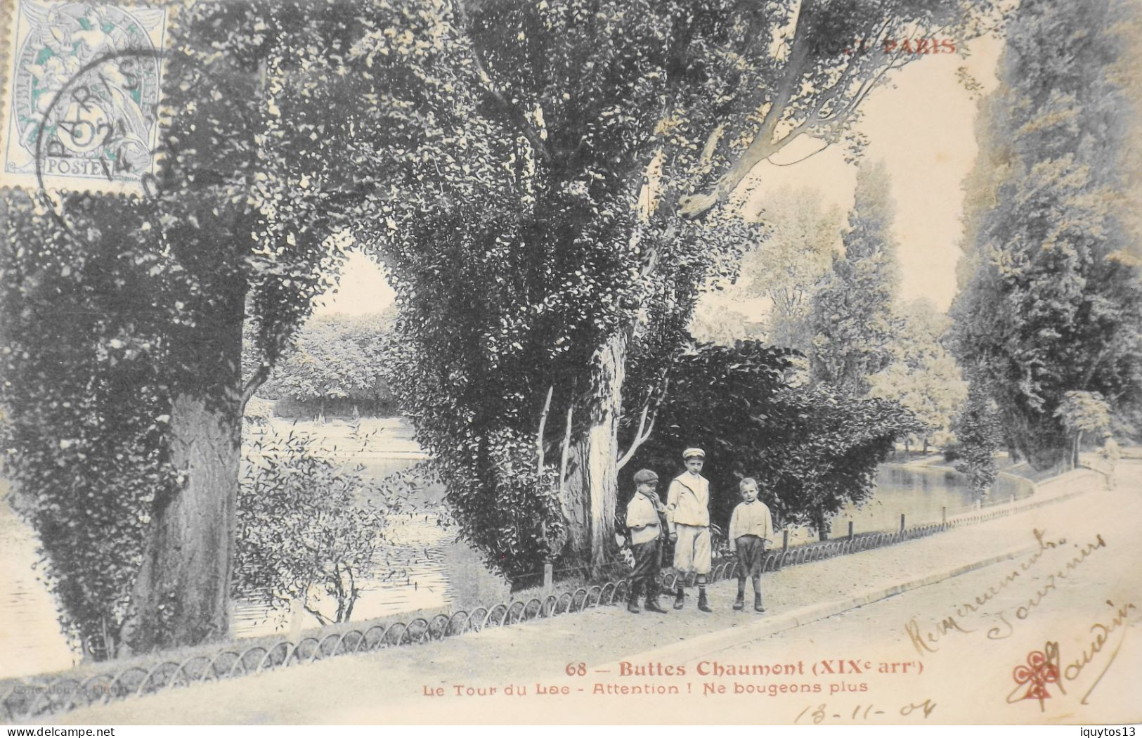 CPA. [75] > TOUT PARIS > N° 68 - BUTTES CHAUMONT LE TOUR DU LAC - ENFANTS - (XIXe Arrt.) 1904 - Coll. F. Fleury - TBE - Arrondissement: 19