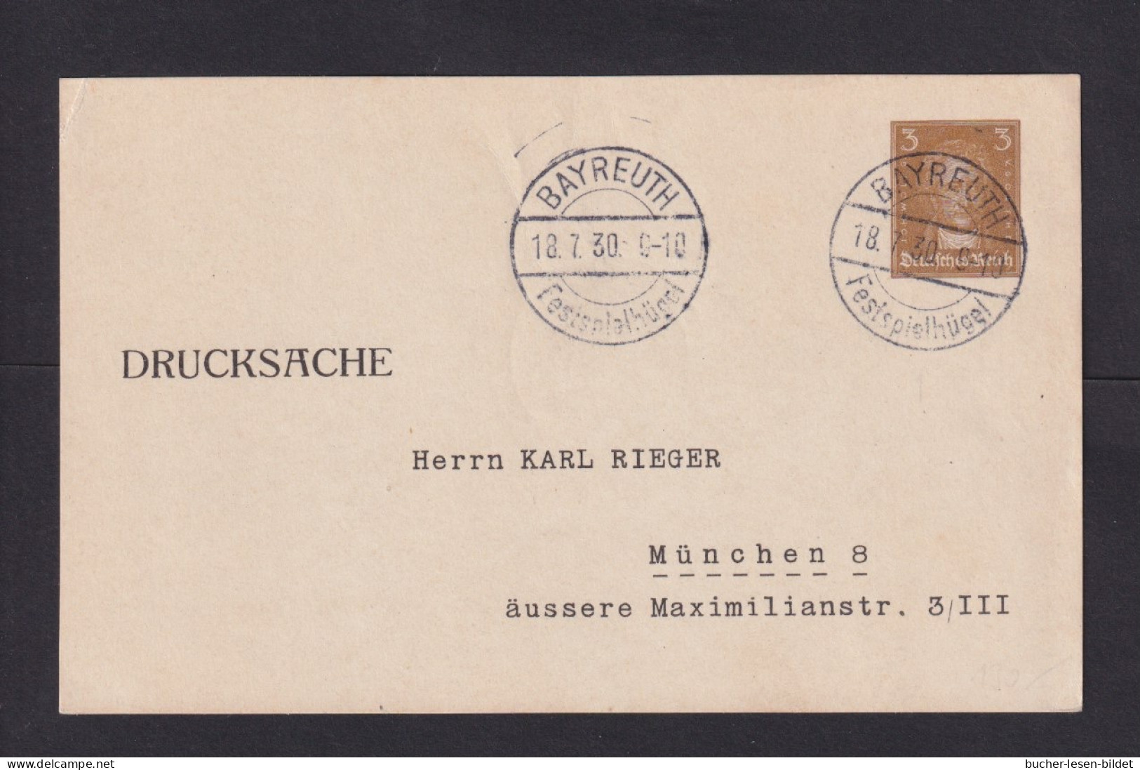 1930 - Sonderstempel Bayreuth/Festspielhügel (18.07.) - Parsival Von R.Wagner - Ganzsache - Music