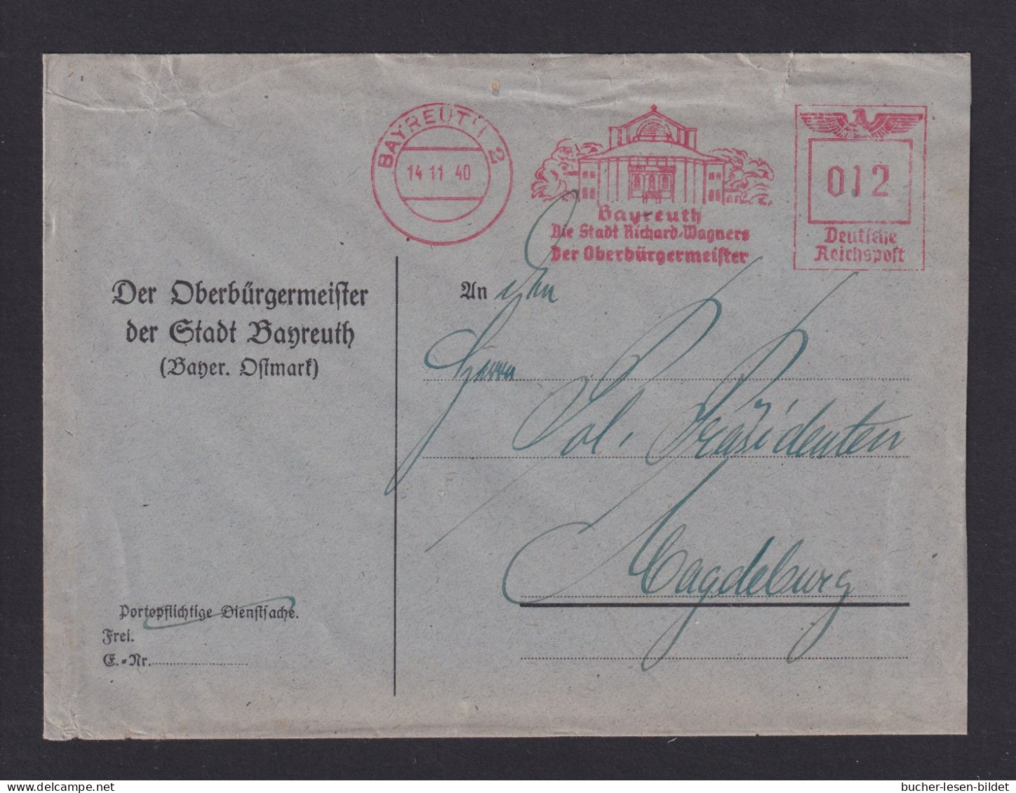 1940 - Freistempel Bayreuth "..die Stadt Richard Wagners..." - Brief - Music