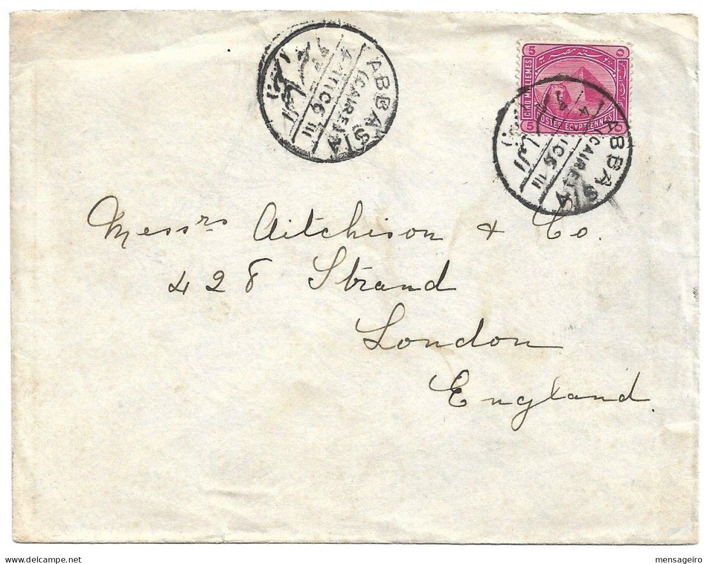 (C04) COVER WITH 5M. STAMP - ABBASIA / (CAIRE) => UK 1906 - 1866-1914 Khedivaat Egypte