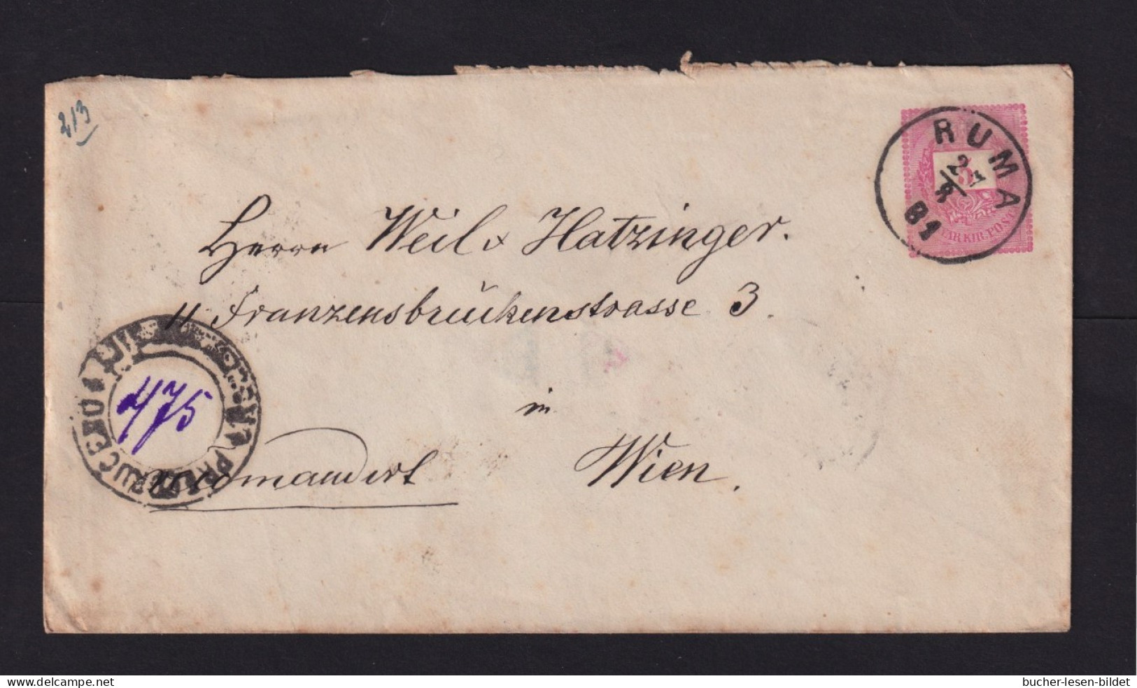 1881 - 5 Kr. Ganzsache Mit 2x 5 Kr. Zufrankiert Als Einschreiben Ab RUMA Nach Wien - Cartas & Documentos