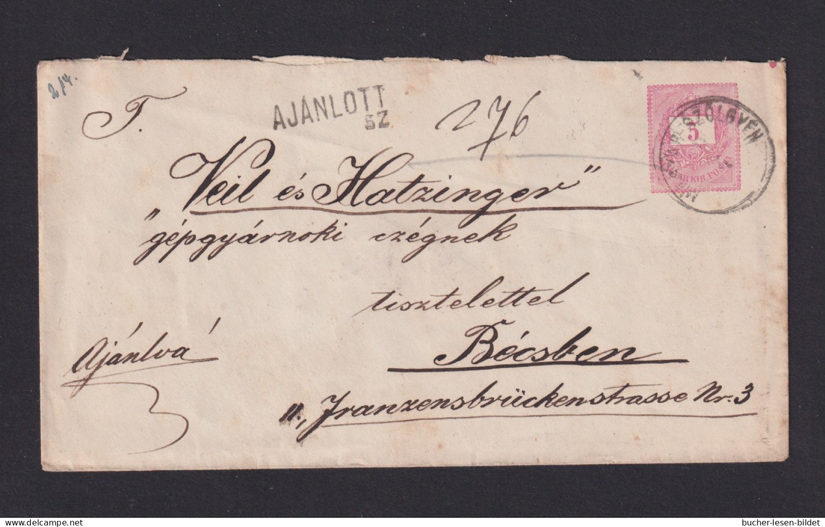 1881 - 5 Kr. Ganzsache Mit 2x 5 Kr. Zufrankiert Als Einschreiben Ab Magyar-Szölgyen Nach Becsben - Briefe U. Dokumente