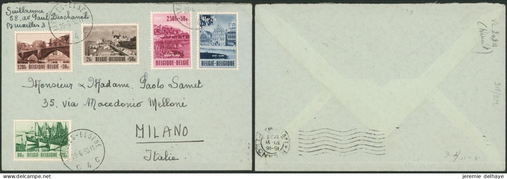 Culturelle (1953) - N°918/22 Sur Lettre Expédié De Ixelles > Milano (Italie) - Storia Postale