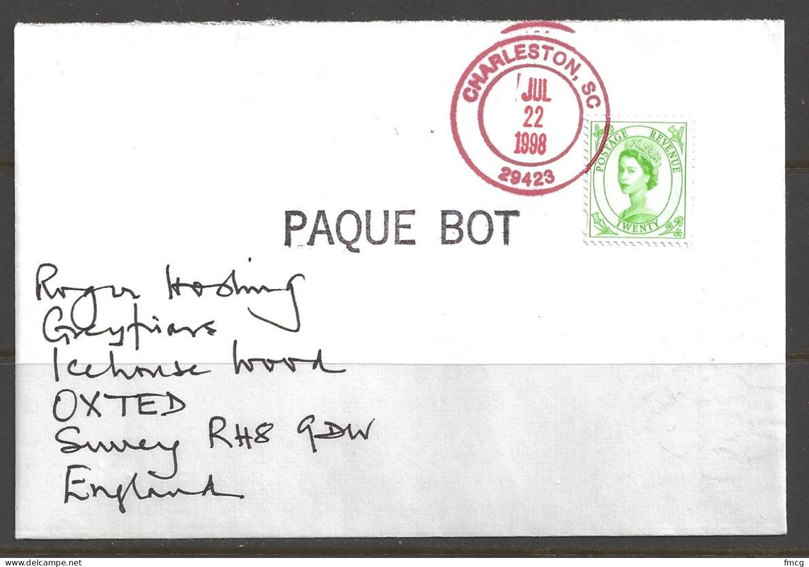 1998 Paquebot Cover, British Stamp Used In Charleston South Carolina (Jul 22) - Lettres & Documents