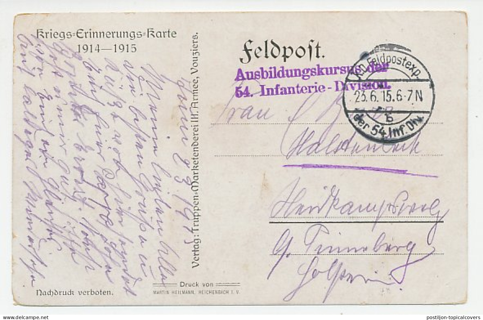 Fieldpost Postcard Germany / France 1915 War Violence - Vaudesincourt - WWI - Guerre Mondiale (Première)