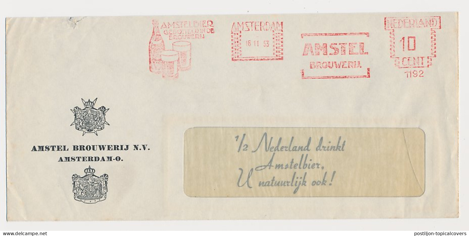 Meter Cover Netherlands 1953 Beer - Amstel Brewery  - Vini E Alcolici