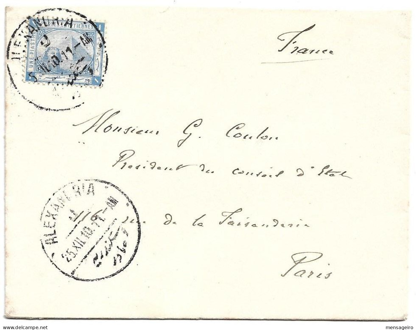 (C04) COVER WITH 1P. STAMP - ALEXANDRIA / J => FRANCE 1910 - 1866-1914 Khédivat D'Égypte