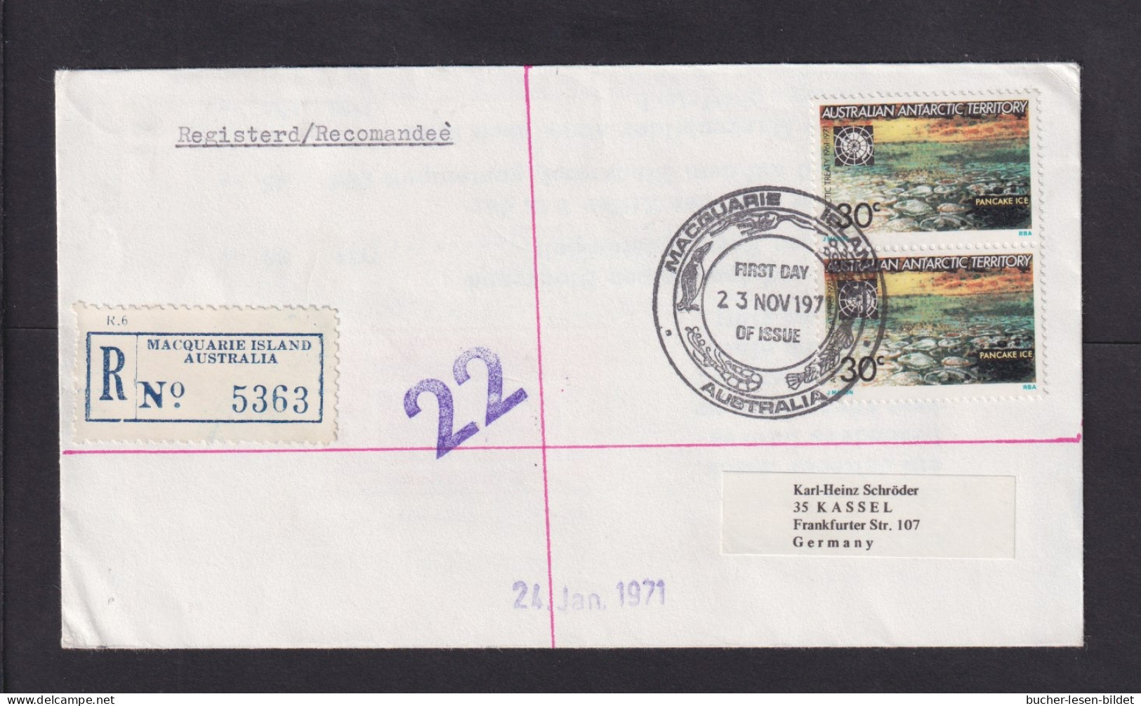 1971 - 2x 30 C. Auf Einschreibbrief Ab Macquarie Island Nach Deutschland - Altri & Non Classificati