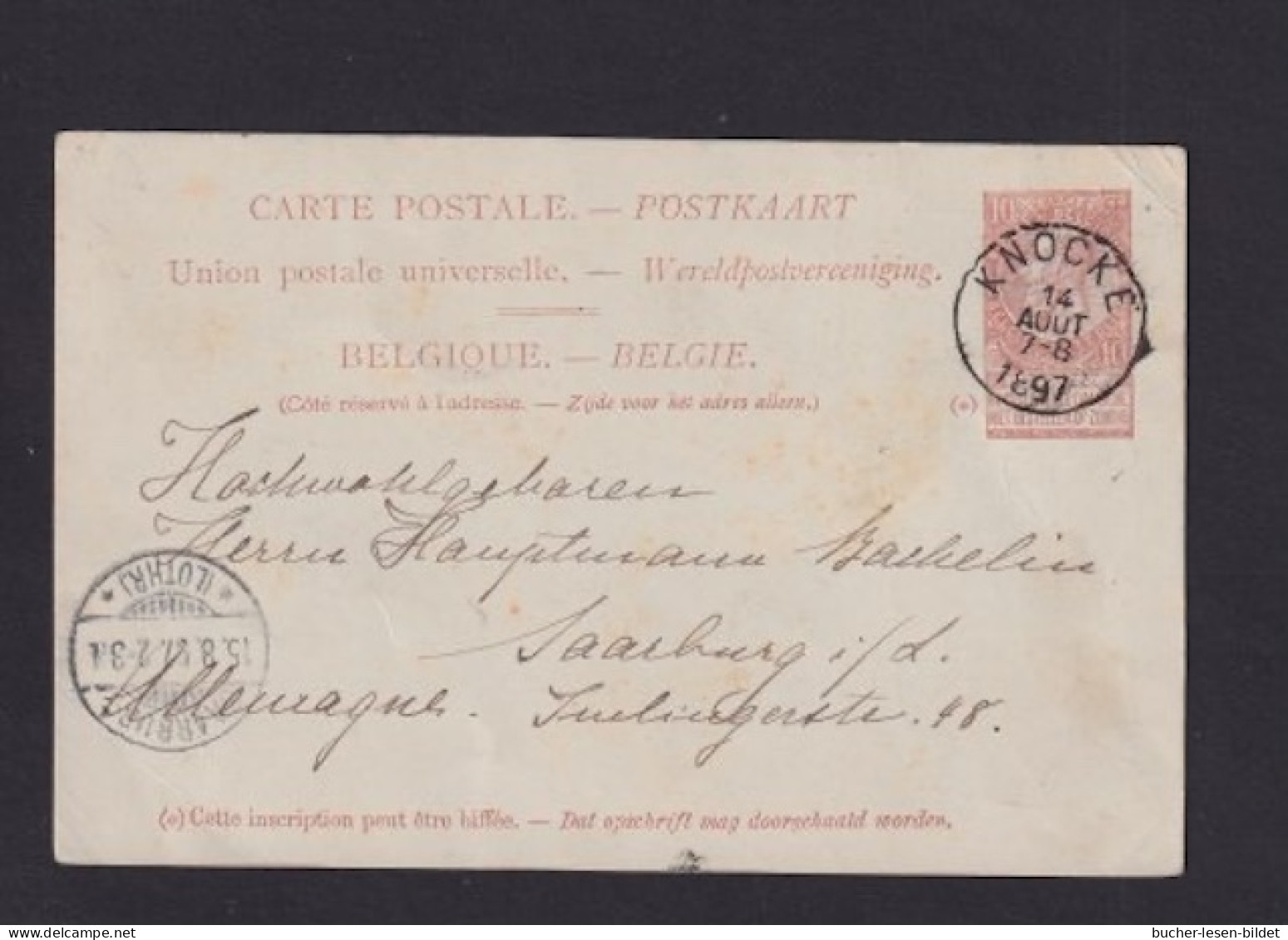 1897 - 10 C. Ganzsache Mit Bild "Grand-Hotel" Ab Knocke Nach Deutschland - 1893-1900 Fine Barbe